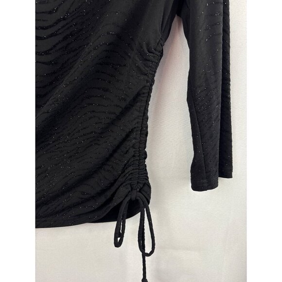 Women’s A. Byer Size Large Black Long Sleeve Sparkly Zebra Print Shirt - Picture 3 of 6